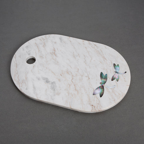 White Marble Charcuterie Board with Abalone Shell Inlay